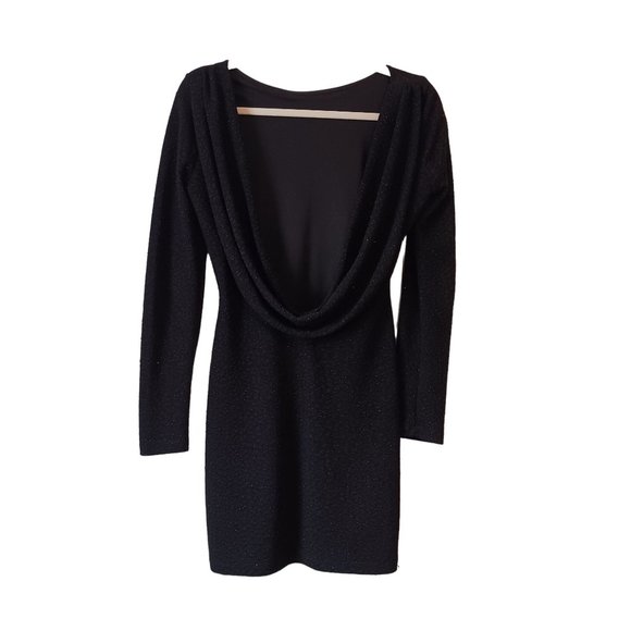 Tobi Black Sparkly Bodycon Longsleeve Mini Dress Draped Open Back Size M - Picture 6 of 12